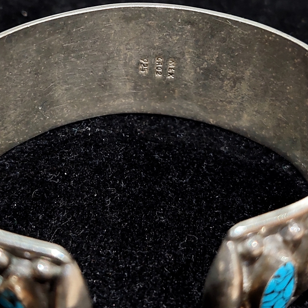 Vintage Mexico 925 Turquoise Cuff Bracelet - Picture 8 of 9